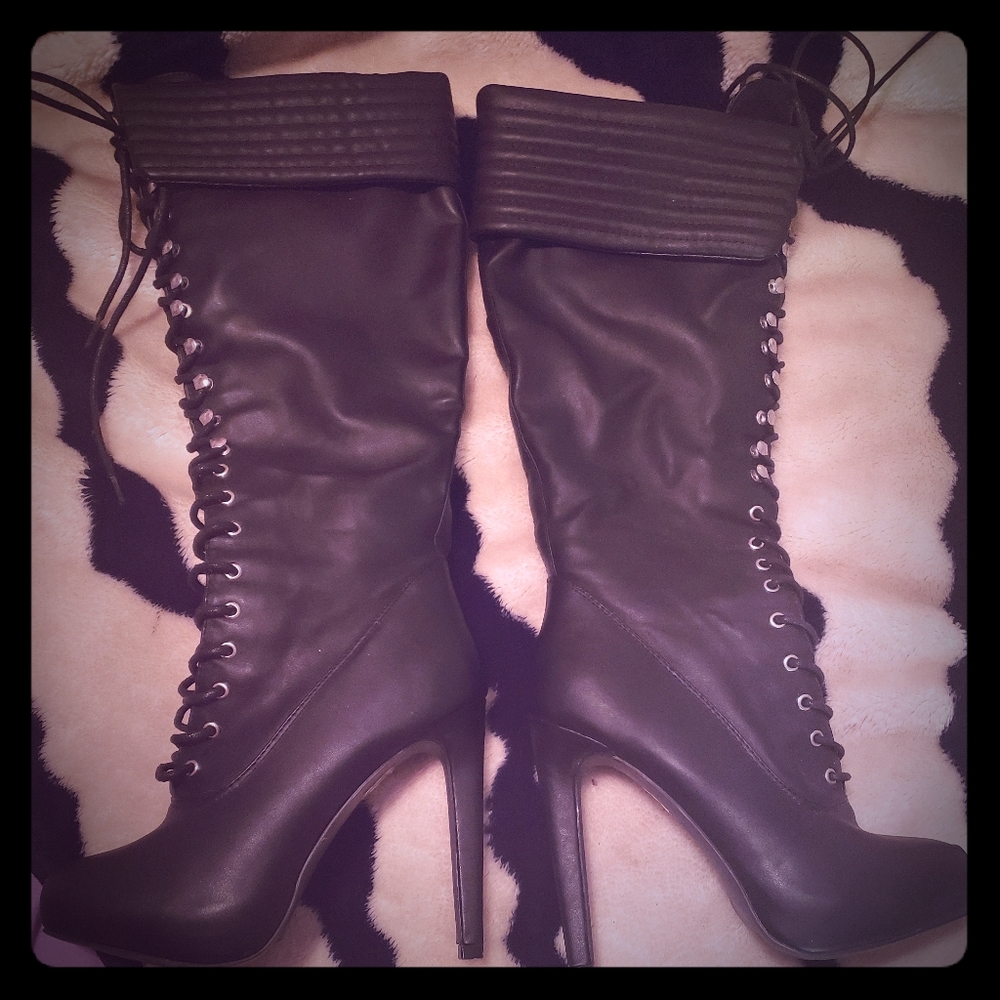 High heel knee high boots